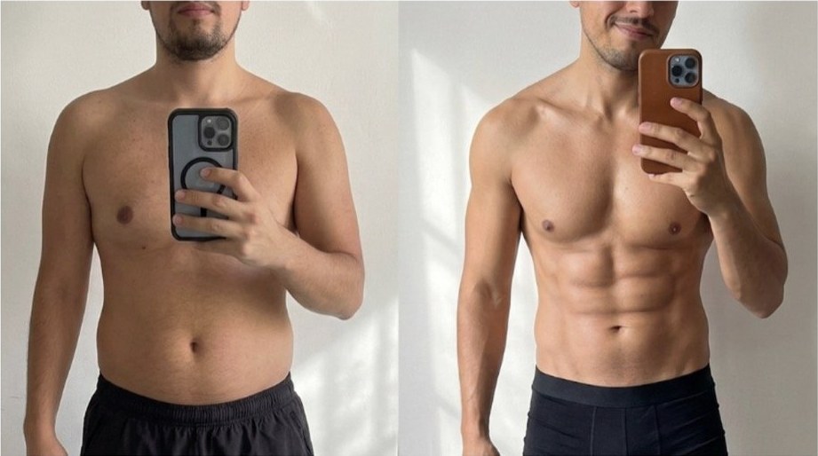 Transformación de Pedro, 8kg menos + 4kg de músculo